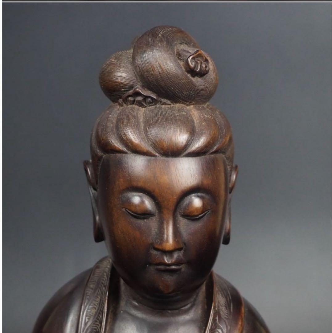 送料無料　清時代　龍眼木彫刻　観音坐像　仏像　仏教美術　高さ22ｃｍ