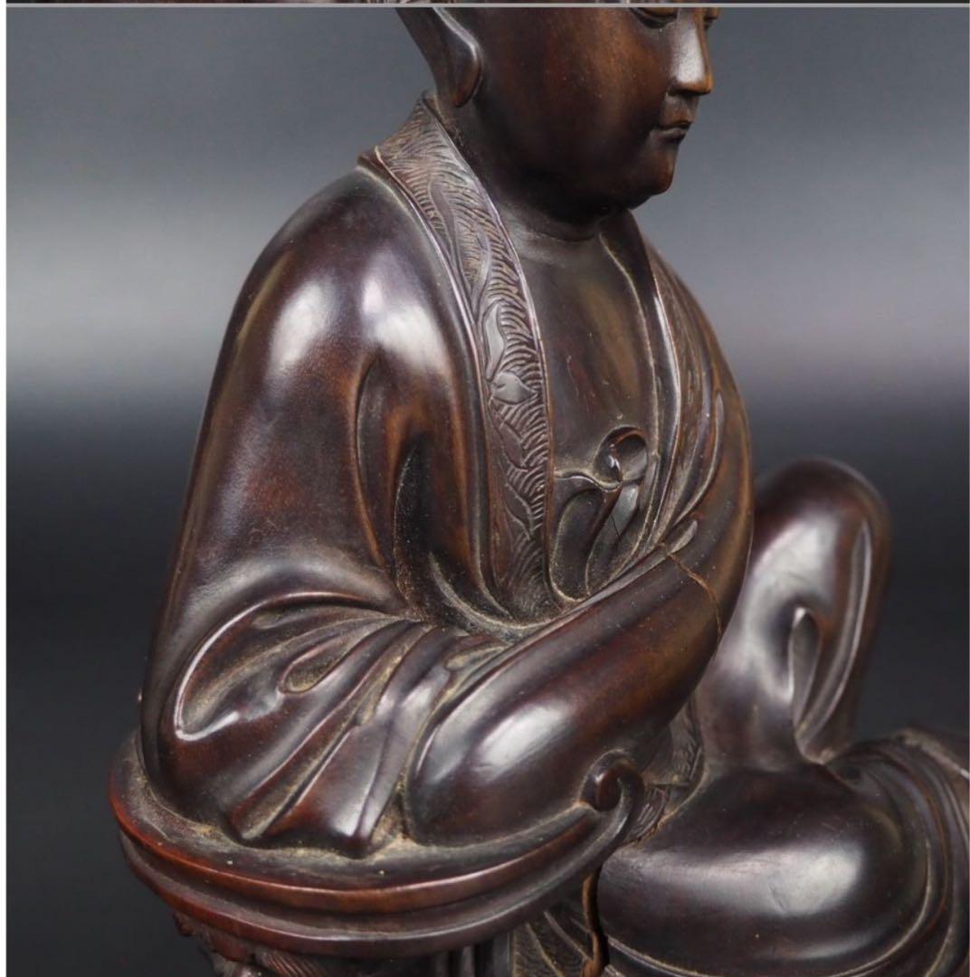 送料無料　清時代　龍眼木彫刻　観音坐像　仏像　仏教美術　高さ22ｃｍ