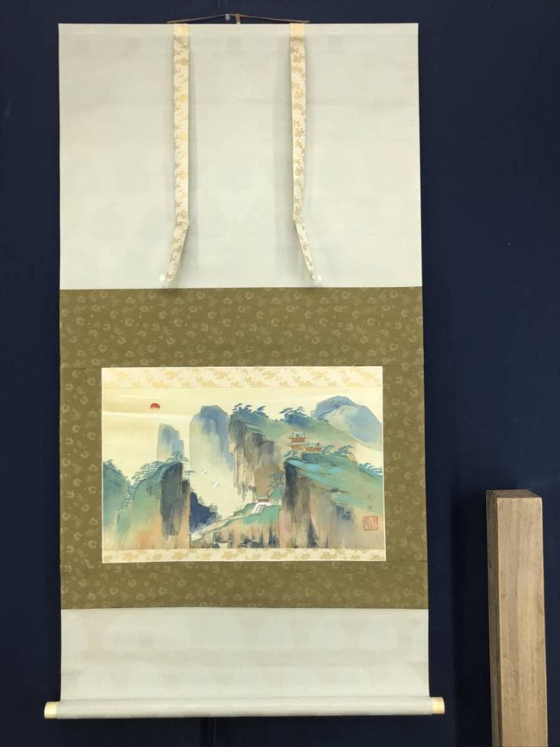 【真作】山口玲煕/蓬莱山図/山水図/祝事山水図/横物/掛軸/名家伝来AD-667