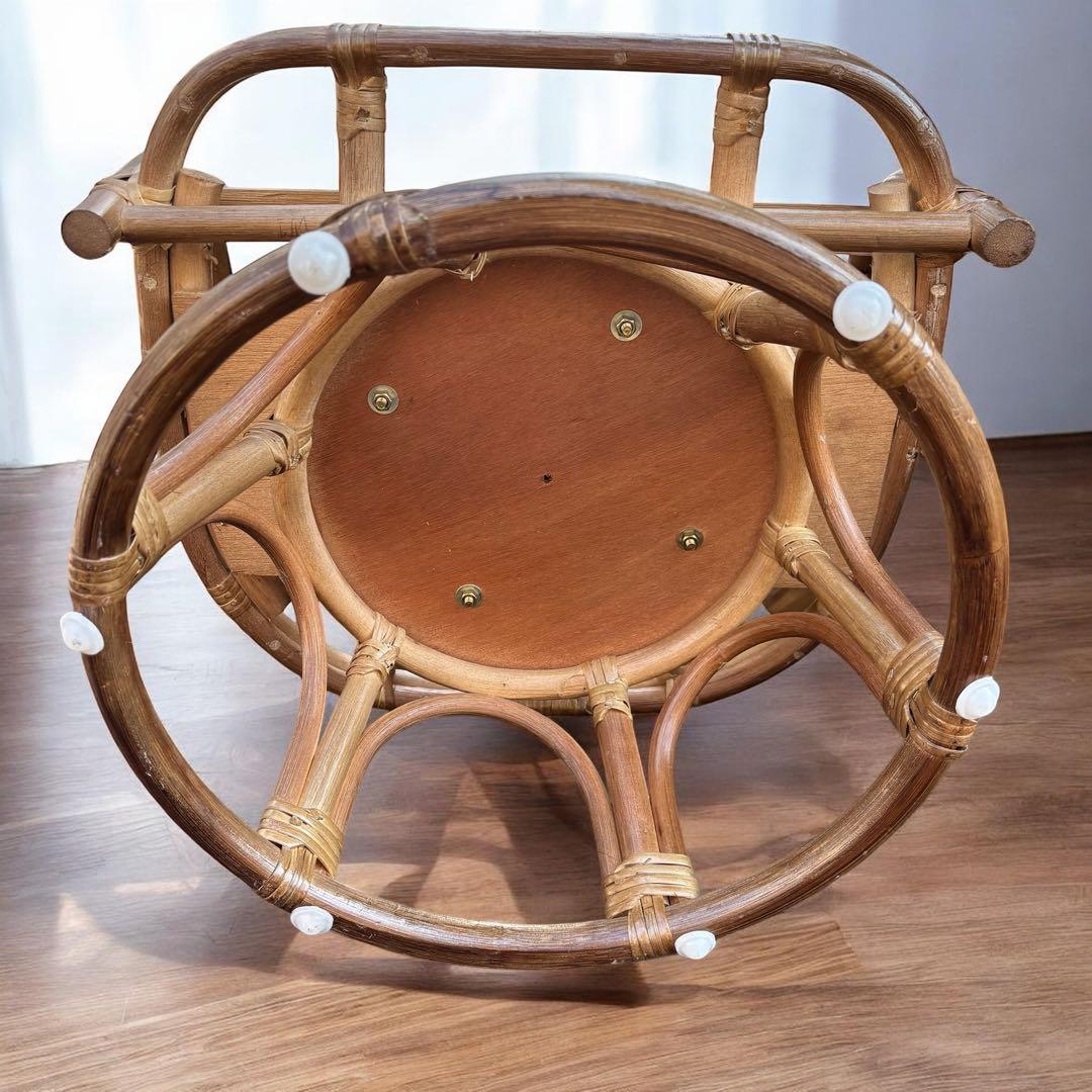 【ほぼ未使用】回転式ラタンチェア ロータイプ 2脚セット 昭和レトロ 幾何学模様