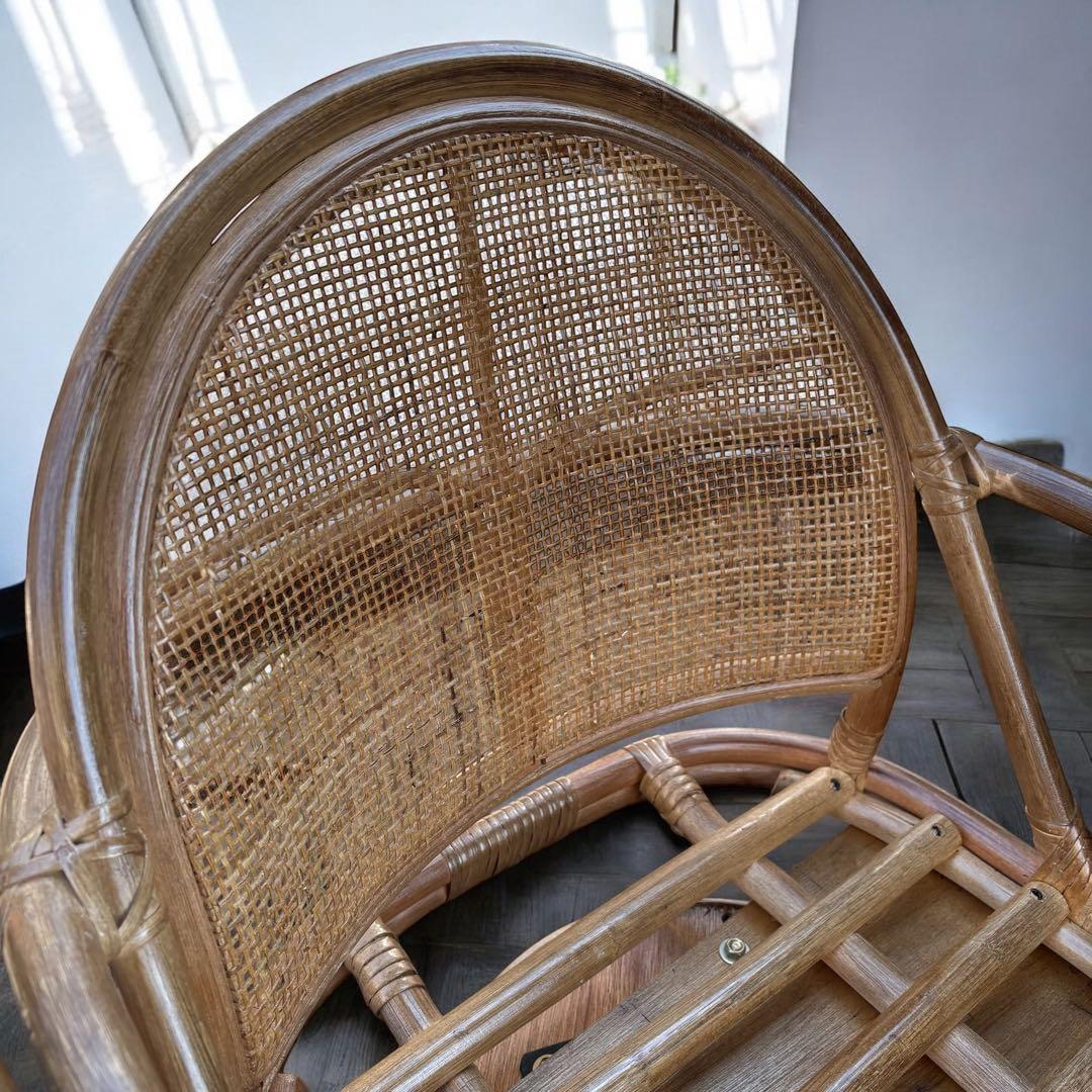 【ほぼ未使用】回転式ラタンチェア ロータイプ 2脚セット 昭和レトロ 幾何学模様