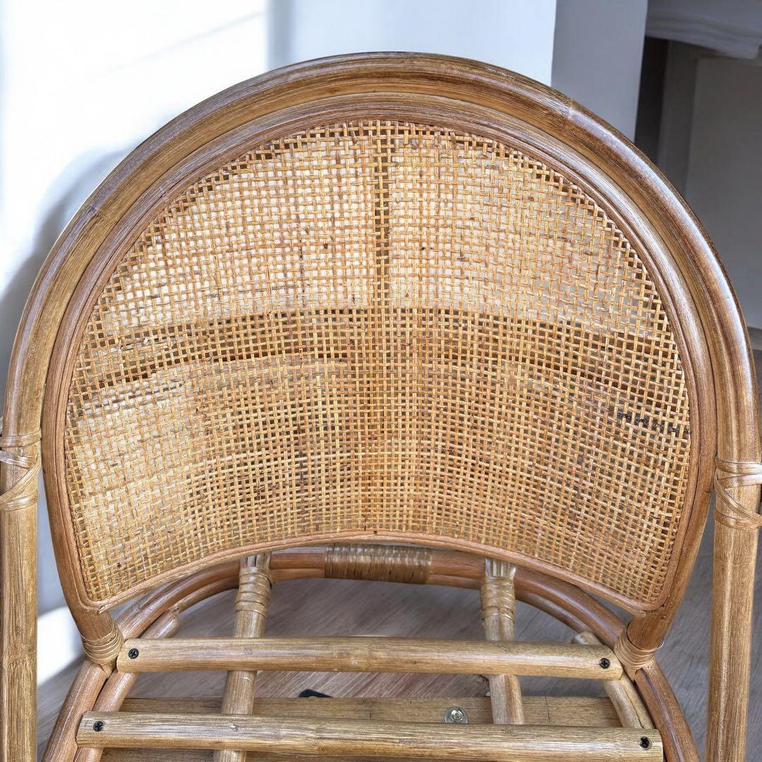 【ほぼ未使用】回転式ラタンチェア ロータイプ 2脚セット 昭和レトロ 幾何学模様