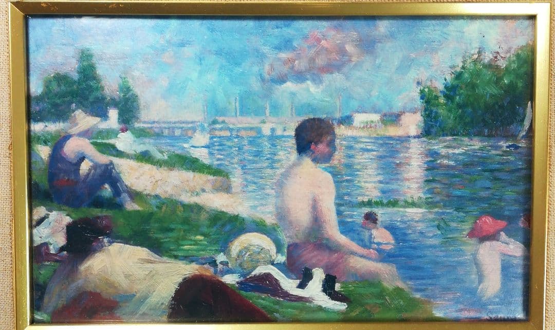 額装　ジョルジュ・スーラ　「アニエールの水浴」　ポスター　額入り