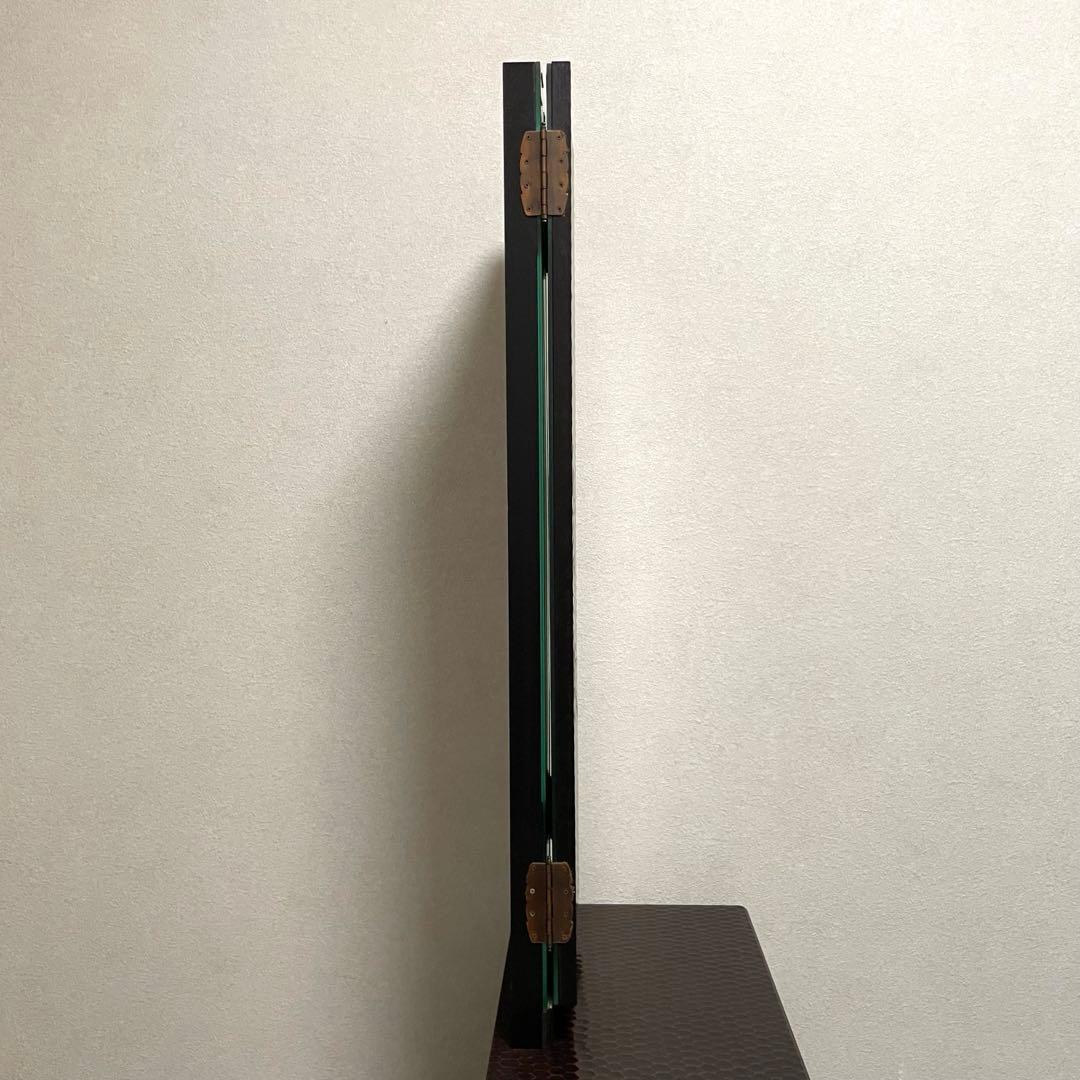 鎌倉彫 姿見　三面鏡 鏡台　彫刻 牡丹花 レトロ 最高級銅引鏡 ミエミラー