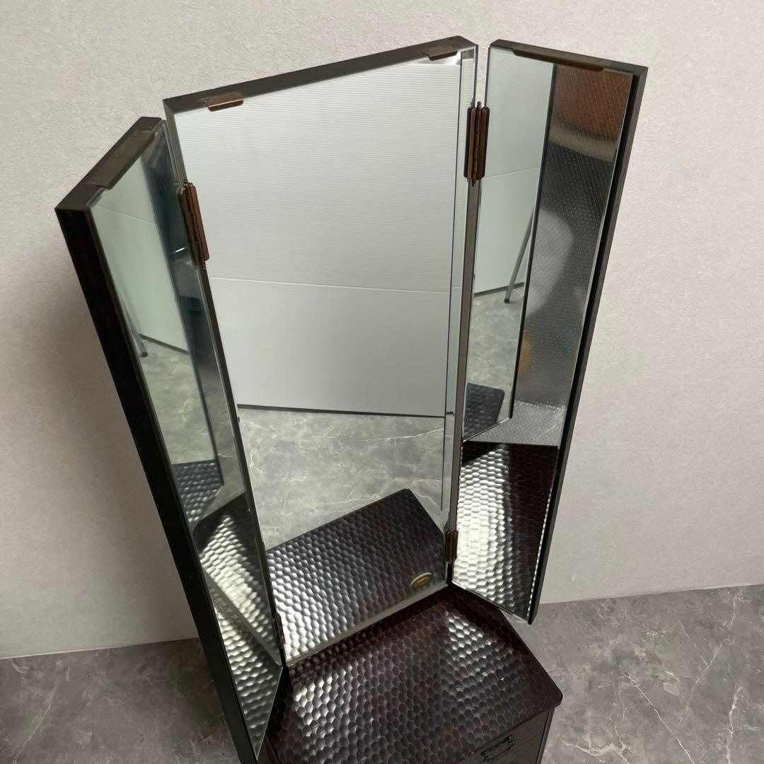 鎌倉彫 姿見　三面鏡 鏡台　彫刻 牡丹花 レトロ 最高級銅引鏡 ミエミラー