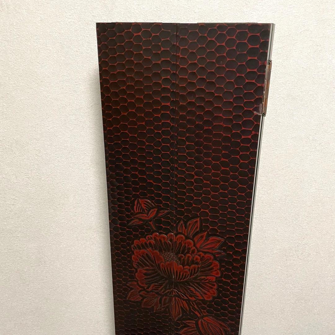 鎌倉彫 姿見　三面鏡 鏡台　彫刻 牡丹花 レトロ 最高級銅引鏡 ミエミラー