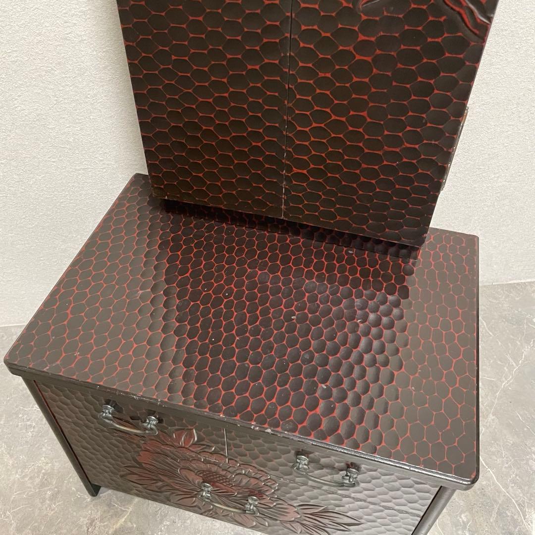鎌倉彫 姿見　三面鏡 鏡台　彫刻 牡丹花 レトロ 最高級銅引鏡 ミエミラー
