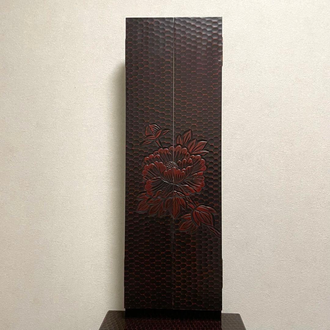 鎌倉彫 姿見　三面鏡 鏡台　彫刻 牡丹花 レトロ 最高級銅引鏡 ミエミラー