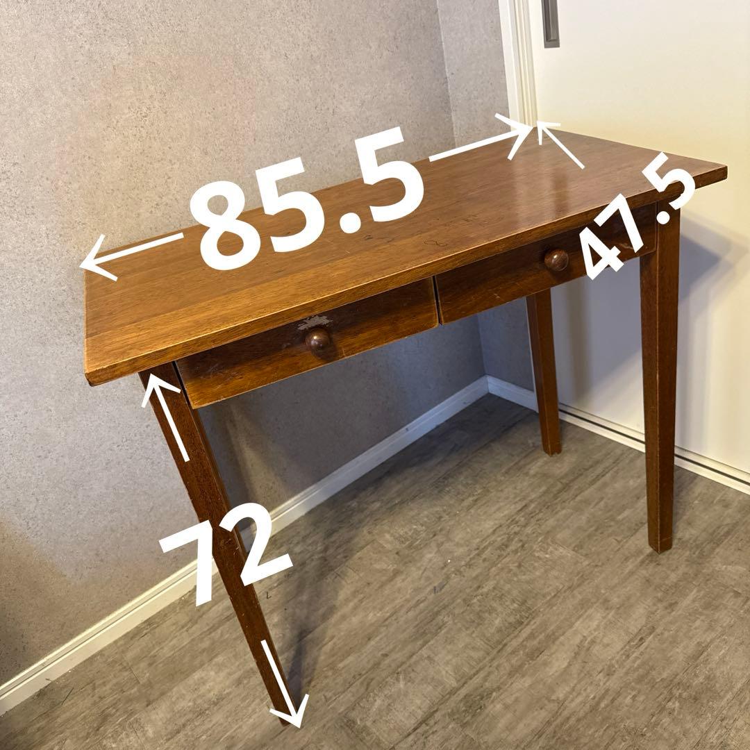 木製ブラウンテーブル 引き出し2つ付き