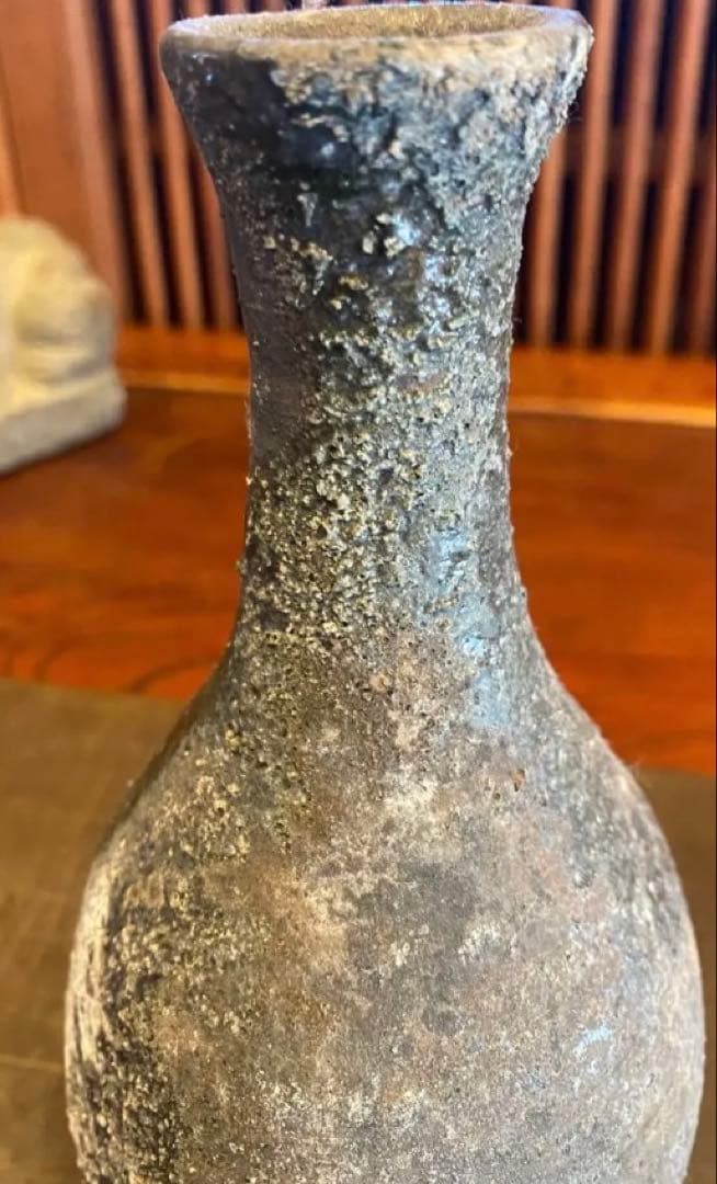 【ヴィンテージ・初代堀田憲児氏作】薪窯常滑焼　花器２種・鑑賞台付４点セット　レア