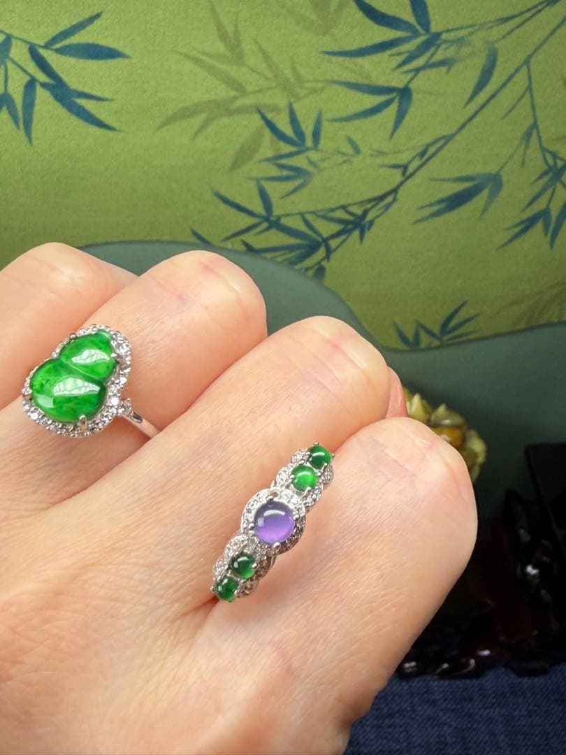 限定1点‼️ 貴重、希少品‼️18kビーズ入りロウカン質極上氷陽緑翡翠ブレス＆リング