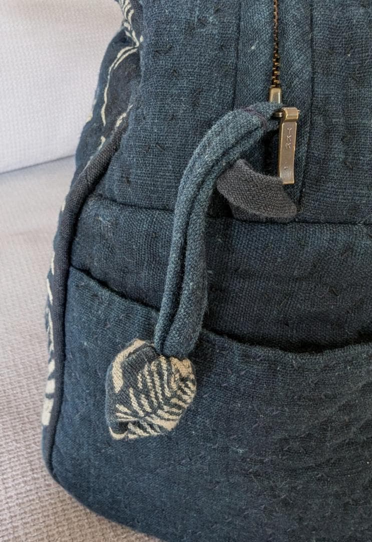 古布 藍染 手作り ハンドバッグ ヴィンテージ 36cm Indigo Blue