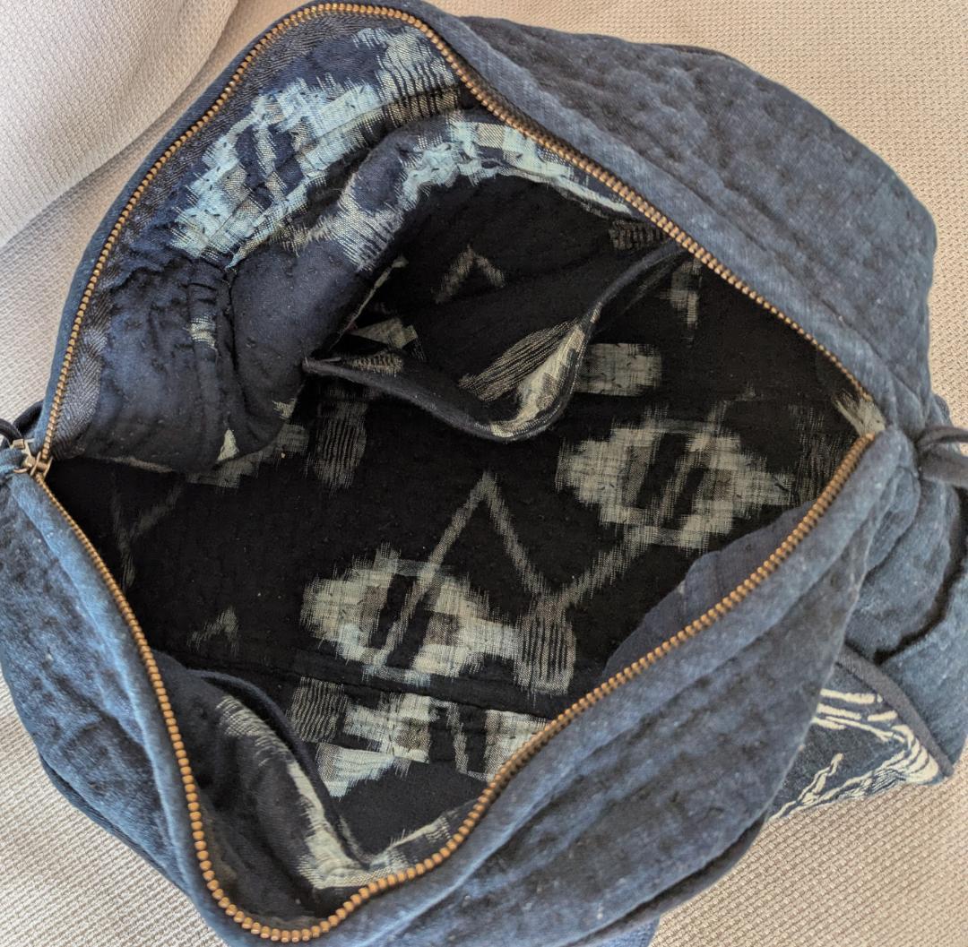 古布 藍染 手作り ハンドバッグ ヴィンテージ 36cm Indigo Blue