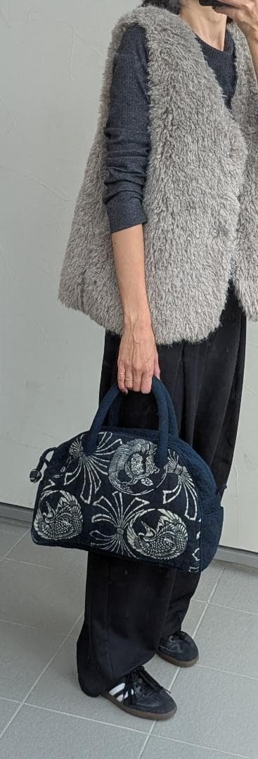 古布 藍染 手作り ハンドバッグ ヴィンテージ 36cm Indigo Blue