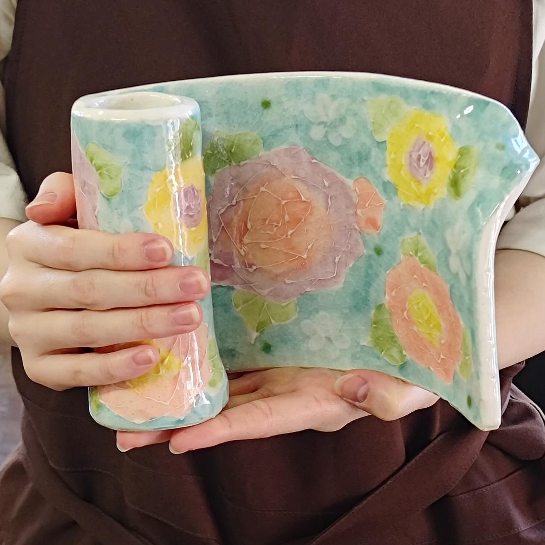 再値下げ【新品・未使用】工房ゆずりは　ばらの詩　巻き花瓶　瀬戸焼　逸品作　限定品