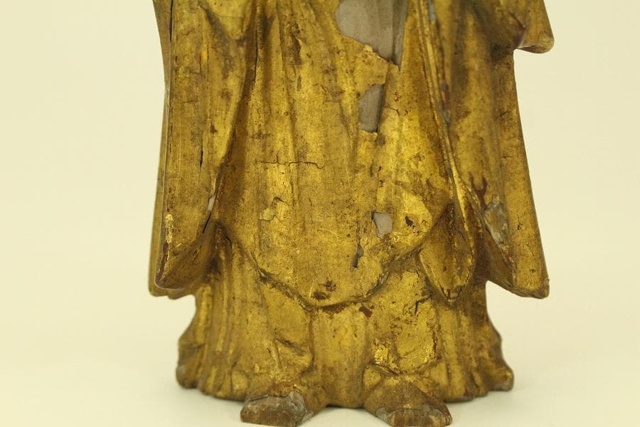 仏教美術 木彫 金彩 阿弥陀如来像 時代物 高35.5cm(A511)