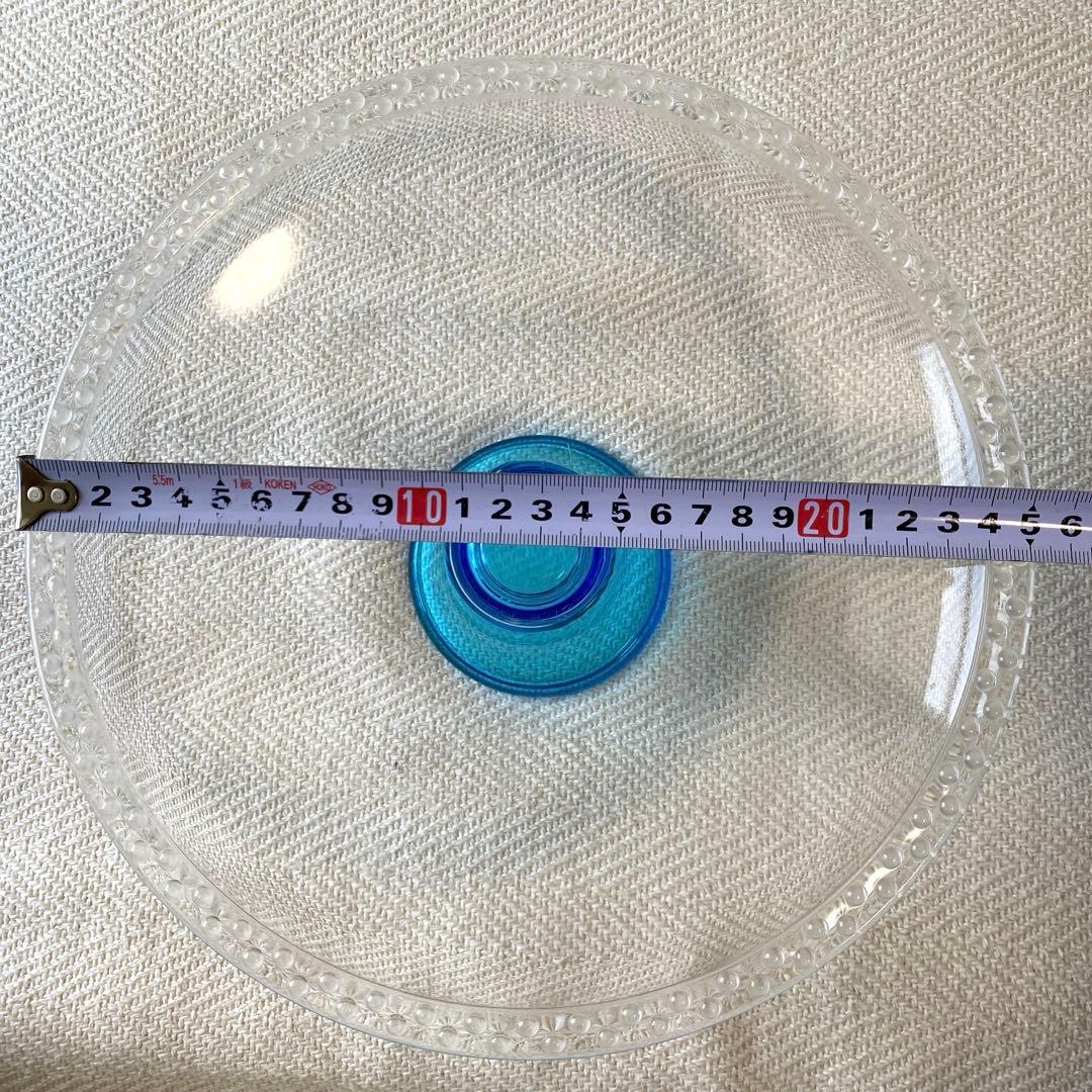 最終】昭和レトロ クリア ターコイズブルー高台 大皿フルーツコンポート佐々木硝子