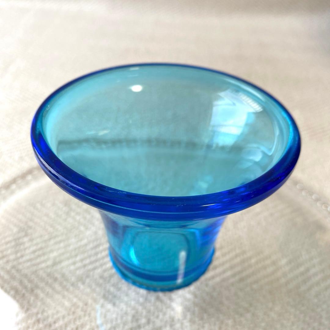 最終】昭和レトロ クリア ターコイズブルー高台 大皿フルーツコンポート佐々木硝子