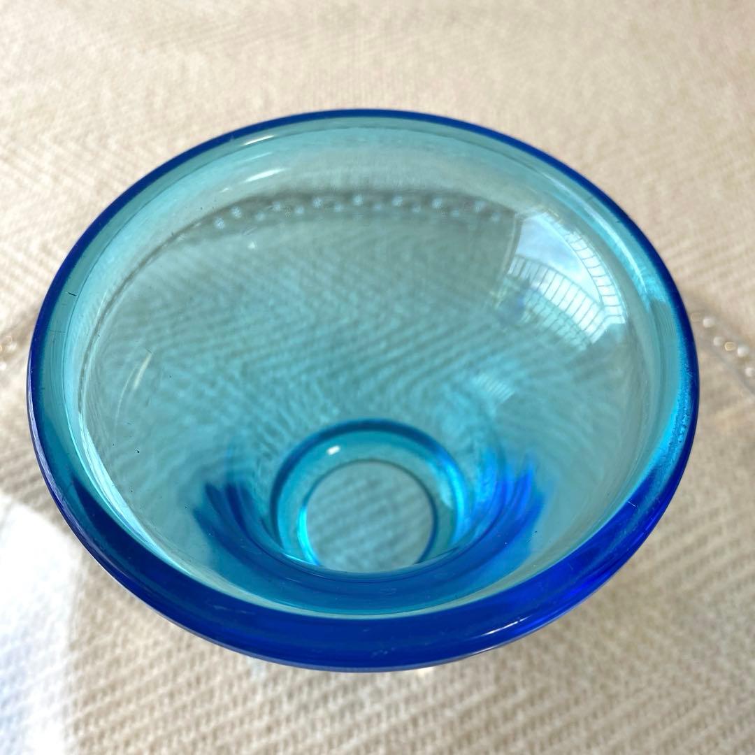 最終】昭和レトロ クリア ターコイズブルー高台 大皿フルーツコンポート佐々木硝子