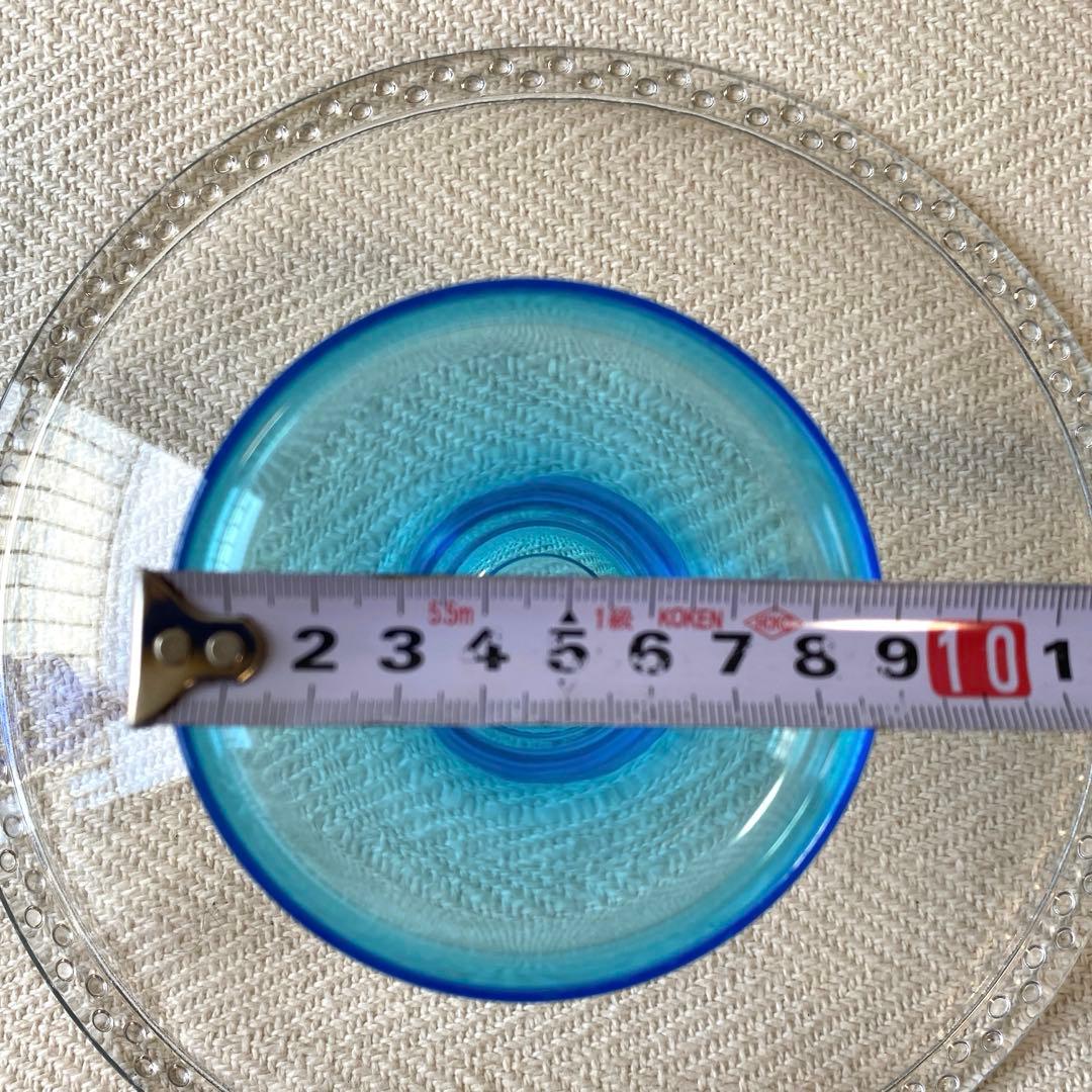 最終】昭和レトロ クリア ターコイズブルー高台 大皿フルーツコンポート佐々木硝子