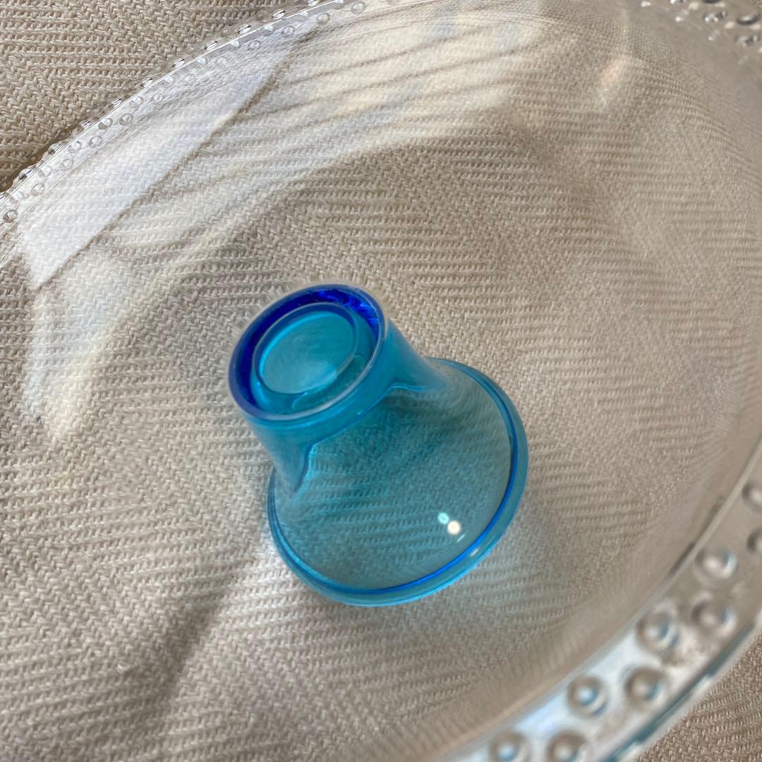 最終】昭和レトロ クリア ターコイズブルー高台 大皿フルーツコンポート佐々木硝子