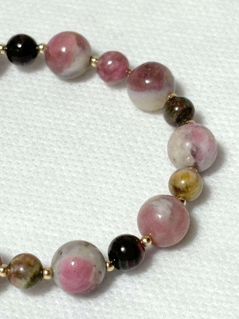 ピンクトルマリンシリカ×カラートルマリン　14KGF ブレスレット