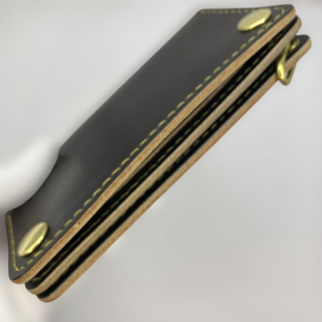 【無骨×上質】丘染めブラック／ミドルトラッカーウォレット 折らずにお札収納