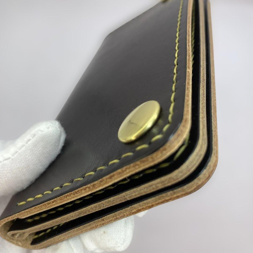 【無骨×上質】丘染めブラック／ミドルトラッカーウォレット 折らずにお札収納