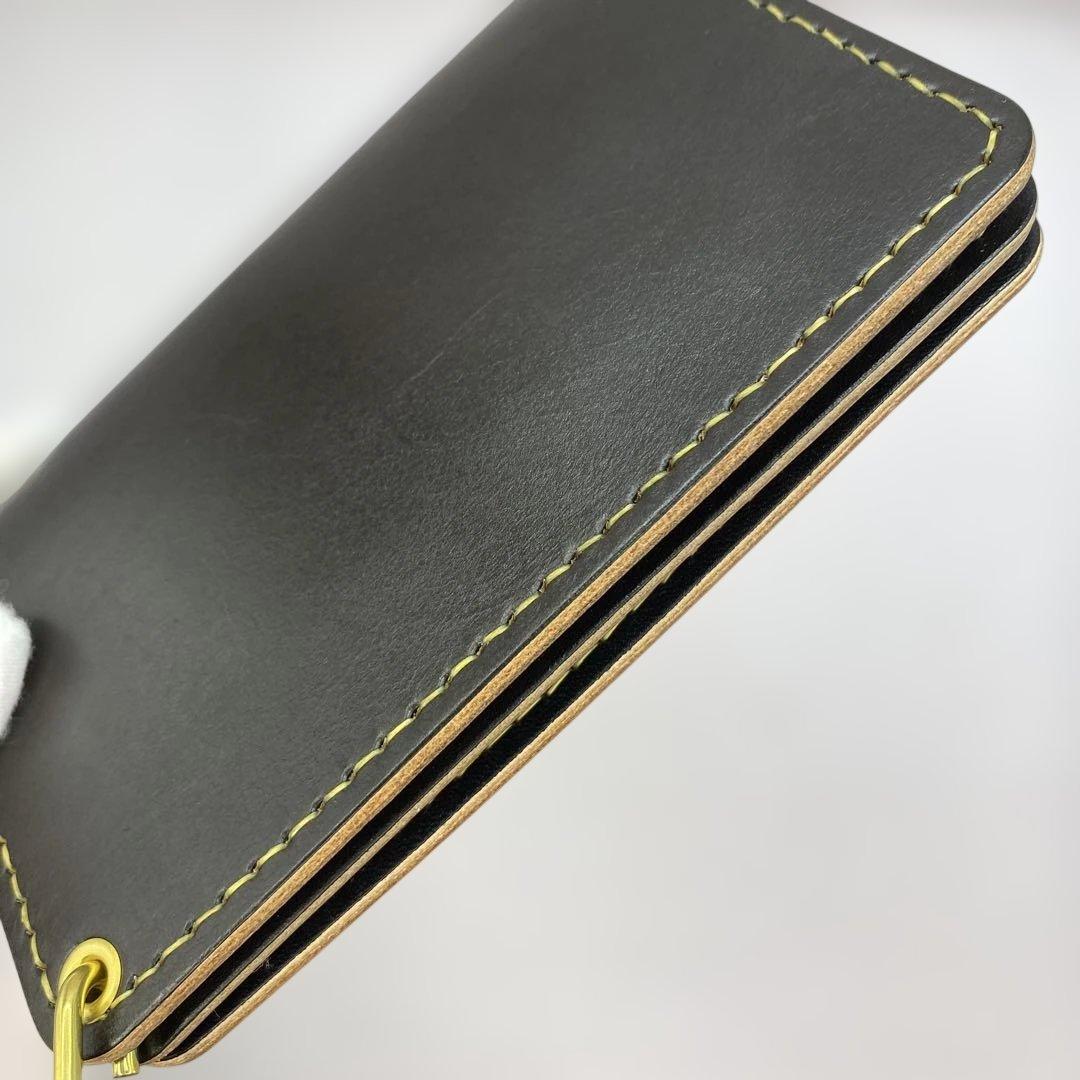 【無骨×上質】丘染めブラック／ミドルトラッカーウォレット 折らずにお札収納