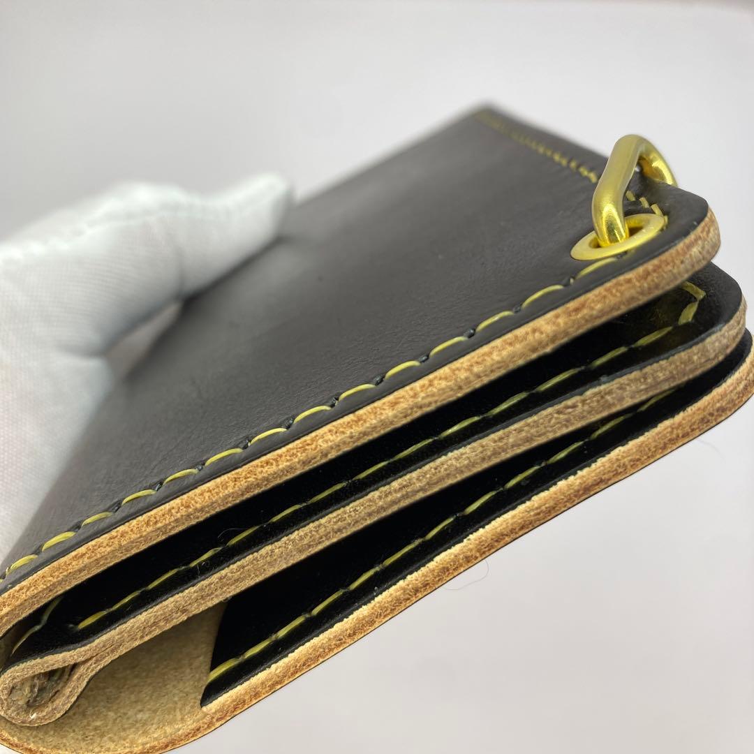 【無骨×上質】丘染めブラック／ミドルトラッカーウォレット 折らずにお札収納