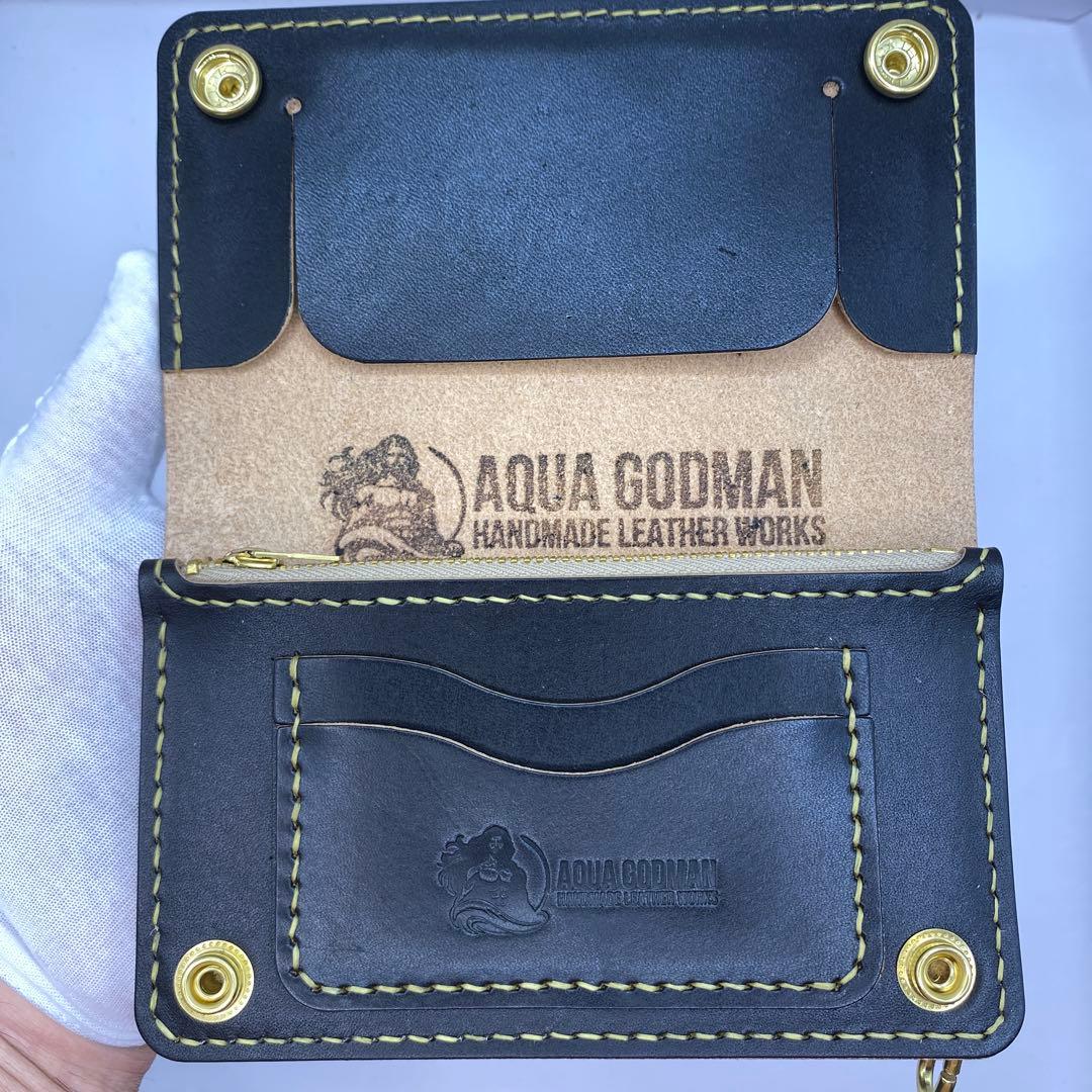 【無骨×上質】丘染めブラック／ミドルトラッカーウォレット 折らずにお札収納