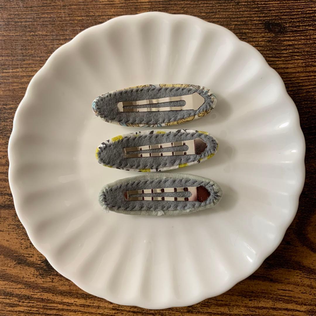 【278】リバティプリント　ハンドメイド　オーバルパッチンピン　ヘアピン　3個