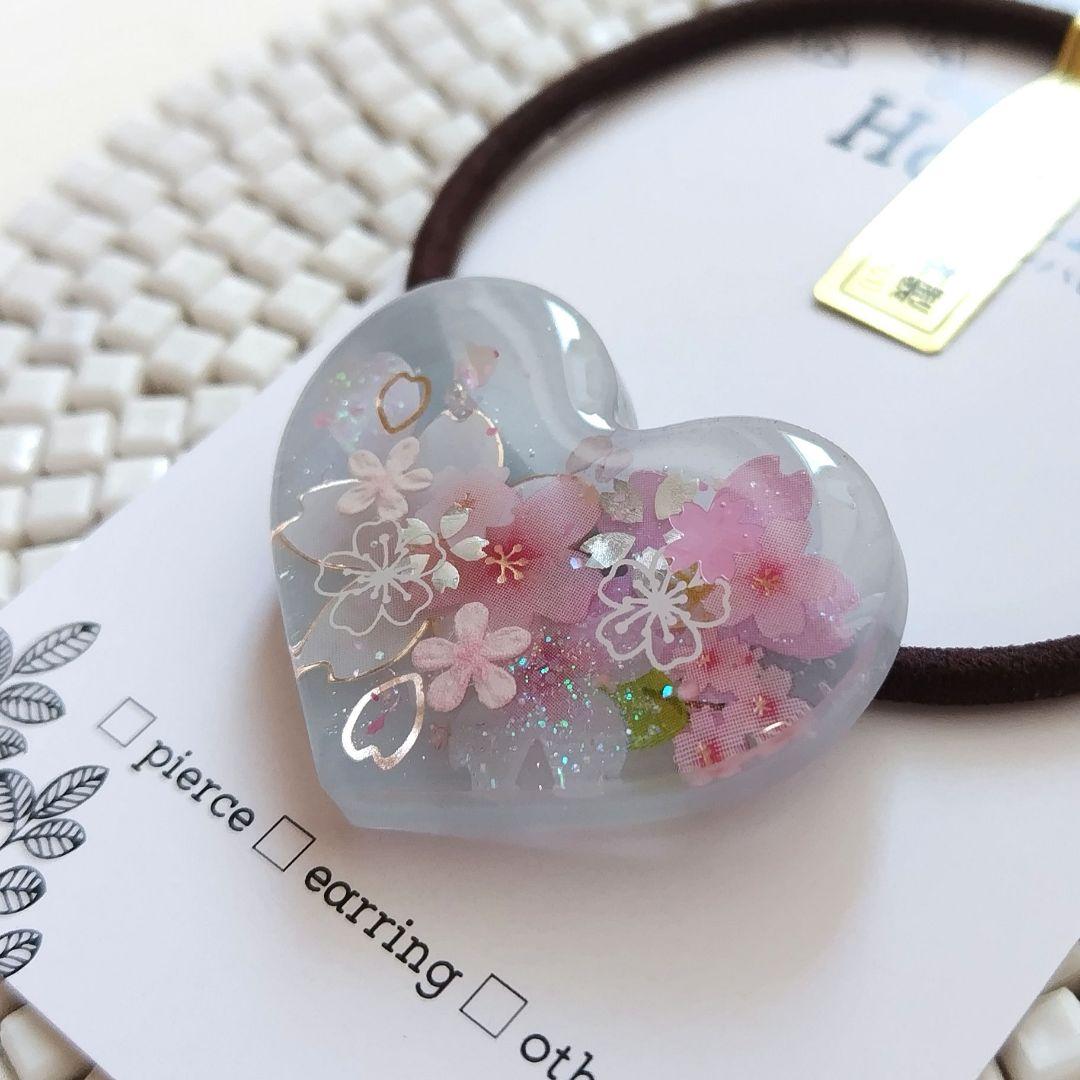 桜満開 ハート レジンヘアゴム