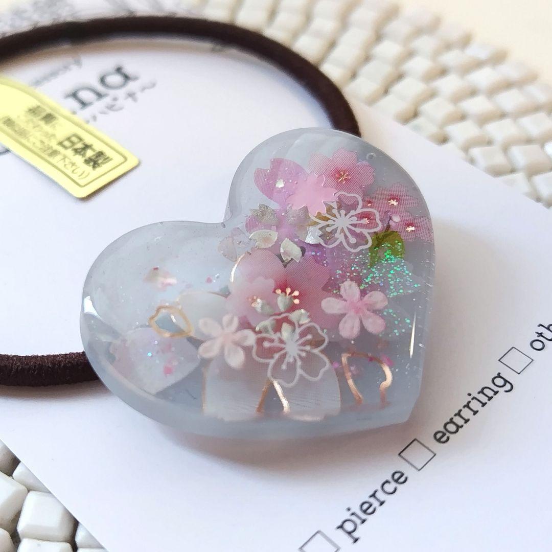 桜満開 ハート レジンヘアゴム