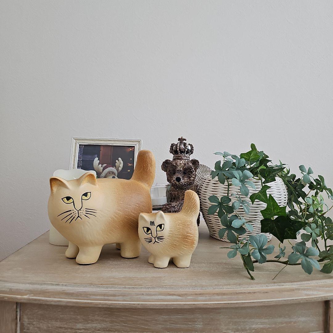 リサラーソンモア　陶器置物 ブラウン親子2匹セット(ФωФ)