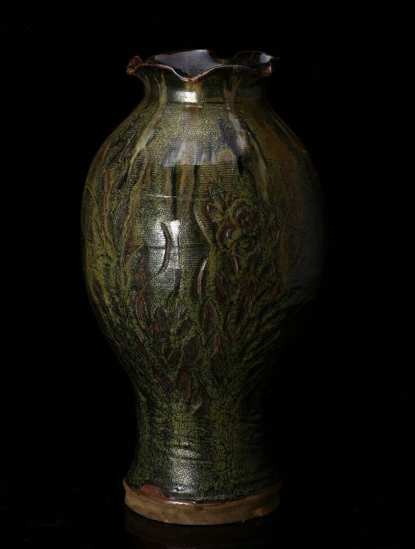 釉薬　飾壺　作家物　陶芸　陶器　花　一風　壺 花瓶 花器 壷 花入 古美術品