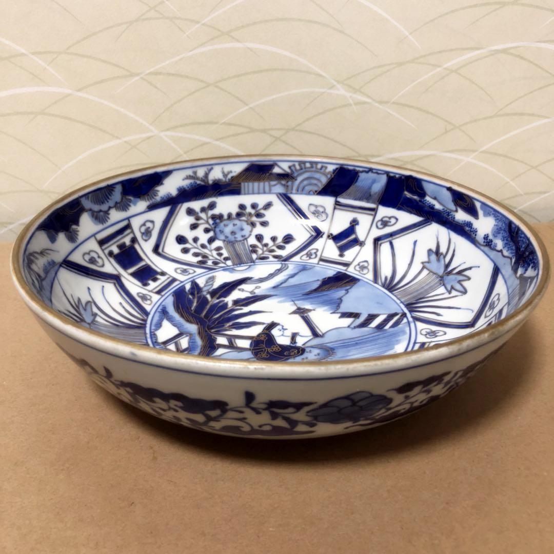 江戸時代皿 古伊万里 染付大皿『大明成化年製』唐草紋大皿 飾り皿 c092501