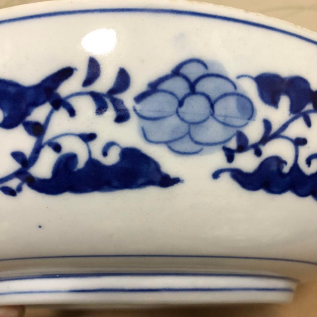 江戸時代皿 古伊万里 染付大皿『大明成化年製』唐草紋大皿 飾り皿 c092501