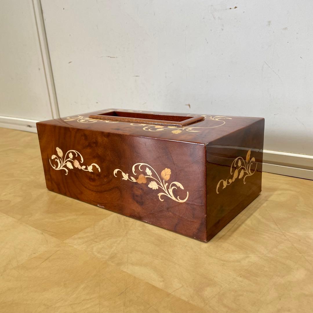 イタリア製 象嵌 ティッシュケース 木製ティッシュボックス アンティーク調