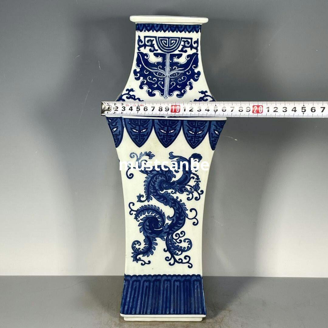 清乾隆青花龍紋四方瓶 景徳鎮 陶磁器 装飾品 現代工芸品 美術品 置物