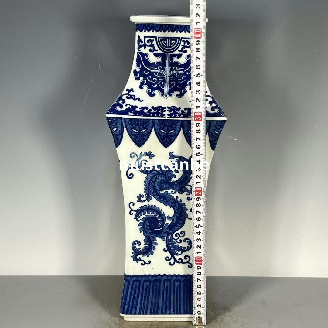 清乾隆青花龍紋四方瓶 景徳鎮 陶磁器 装飾品 現代工芸品 美術品 置物