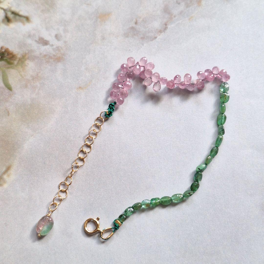 pink&green ピンクサファイアファセットドロップなど　ブレスレット