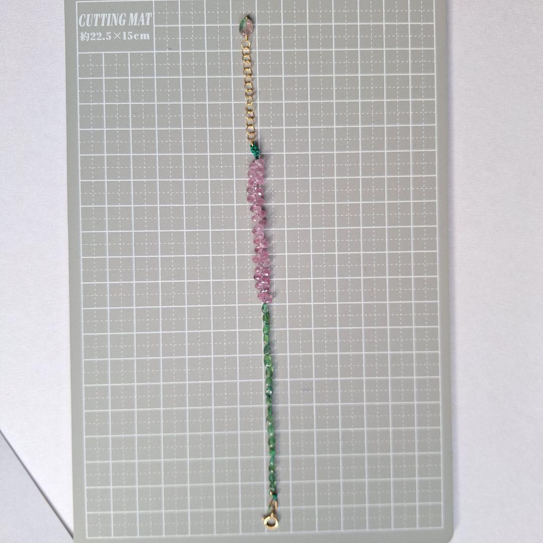 pink&green ピンクサファイアファセットドロップなど　ブレスレット