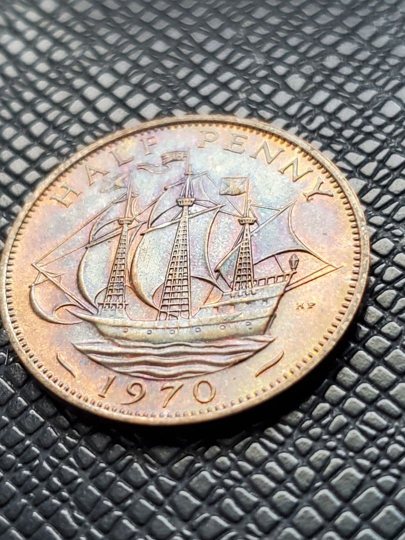 1604.　極美品　1970年　イギリス　エリザベス2世　ハーフペニー　