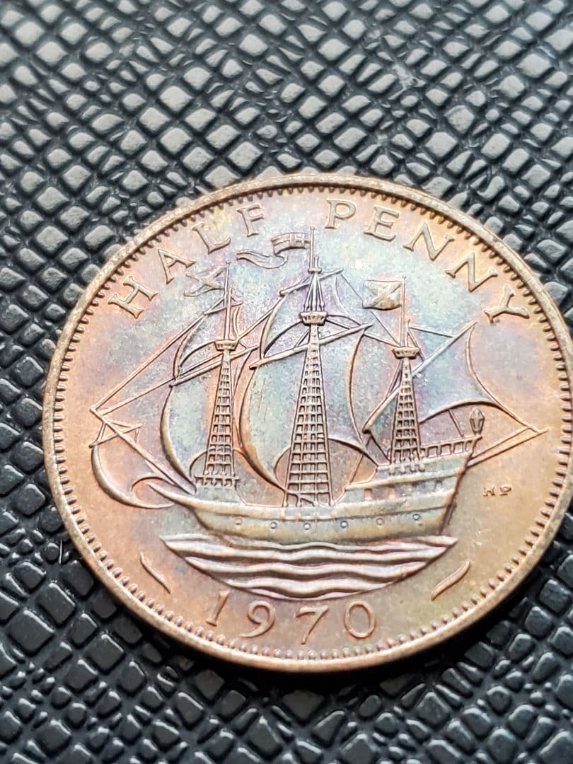 1604.　極美品　1970年　イギリス　エリザベス2世　ハーフペニー　