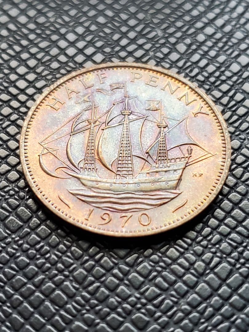 1604.　極美品　1970年　イギリス　エリザベス2世　ハーフペニー　
