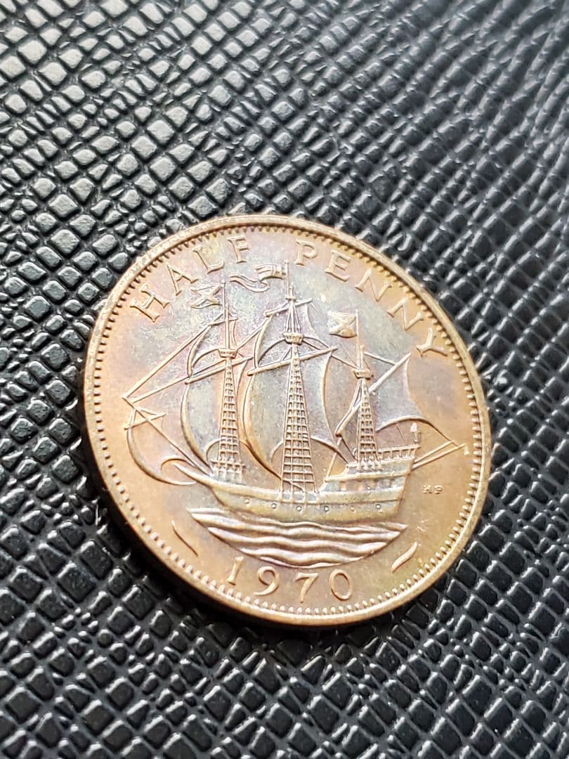 1604.　極美品　1970年　イギリス　エリザベス2世　ハーフペニー　