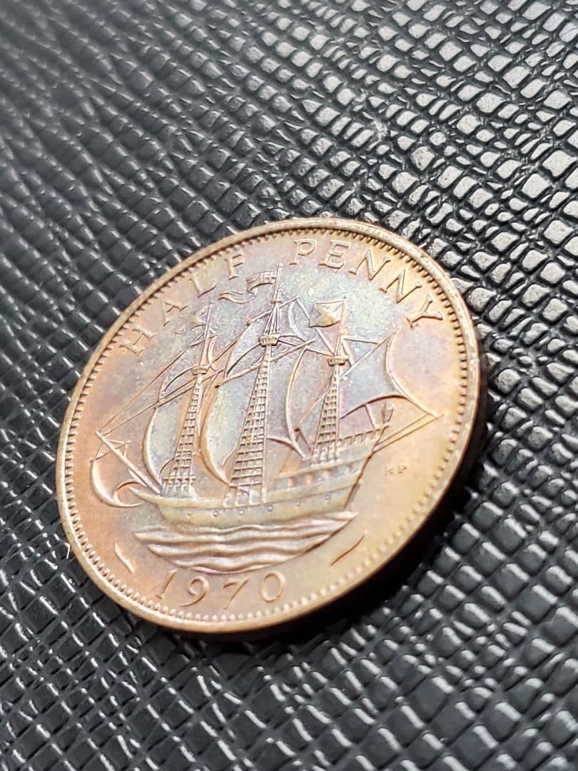 1604.　極美品　1970年　イギリス　エリザベス2世　ハーフペニー　