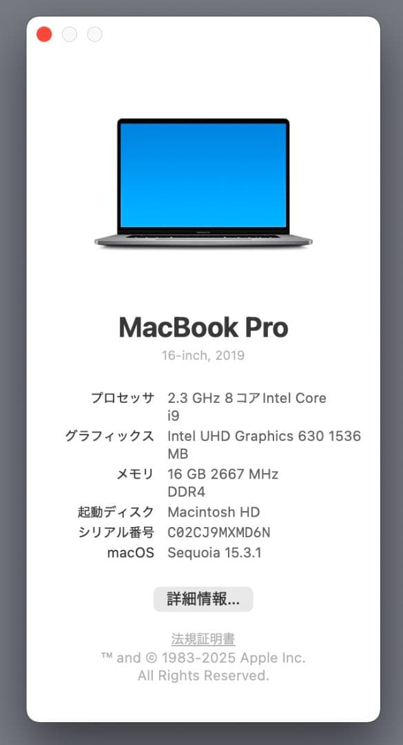 MacBookPro 16インチCore i9 1TB (2019)