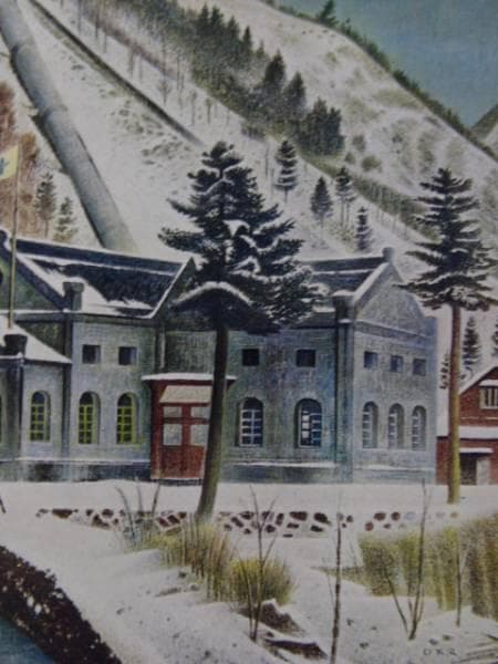 岡鹿之助、山麓、高級画版の一部、版上サイン入、新品額付